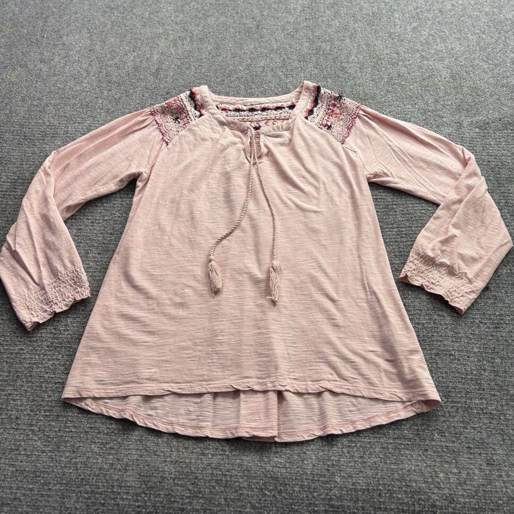 Style‎ & Co Top Womens M Pink Embroidered Peasant Boho Cottage Peasant Festival
